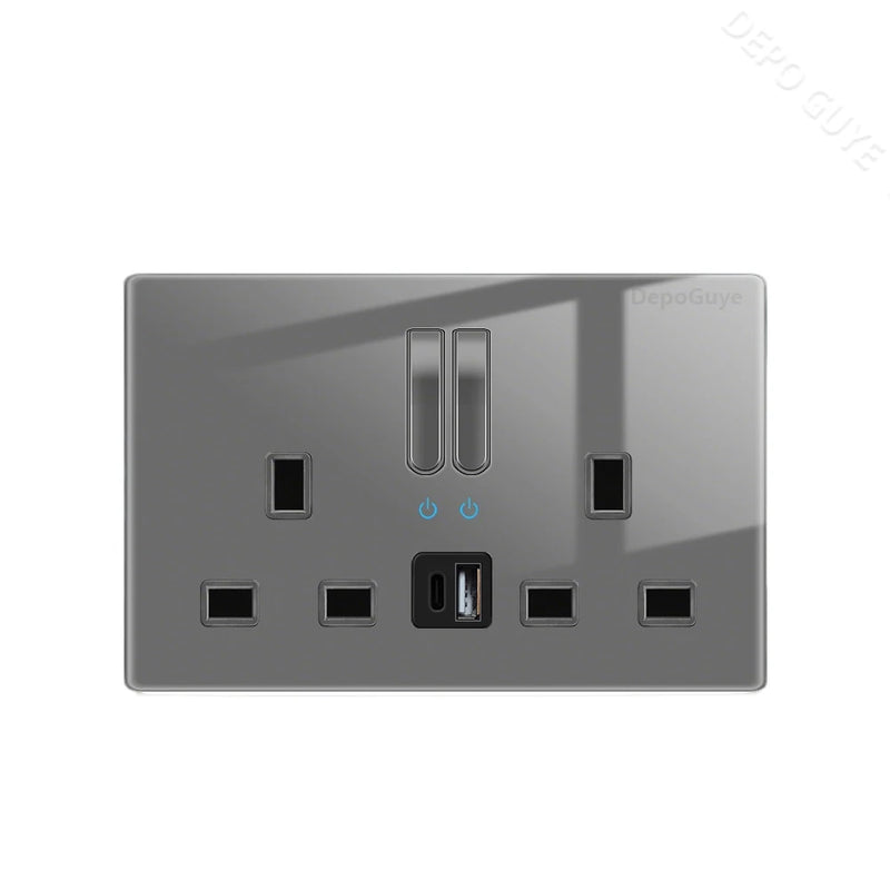 Wall Light Switch Panel LED Indicator UK EU FR Universal USB C Electrical Socket Piano Key Self-reset Wall Switches TV Computer