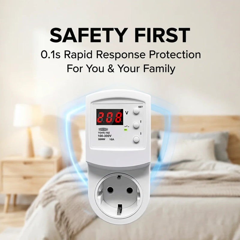 TOMZN TOVS-16Z Automatic Voltage Protector Socket | AC 220V-230V 16A EU Plug | Overvoltage & Undervoltage Protective Device