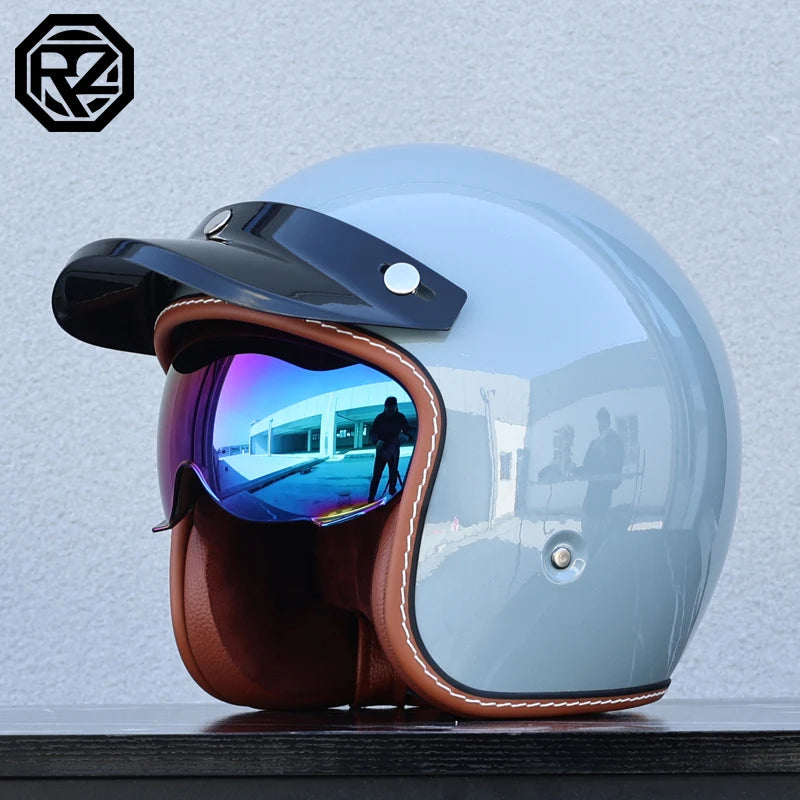 ORZ 3/4 Quarter Open Face Motorcycle Helmet, Vintage Jet Style Half Helmet,Cruiser Chopper Scooter Riding  Certified Casco Moto