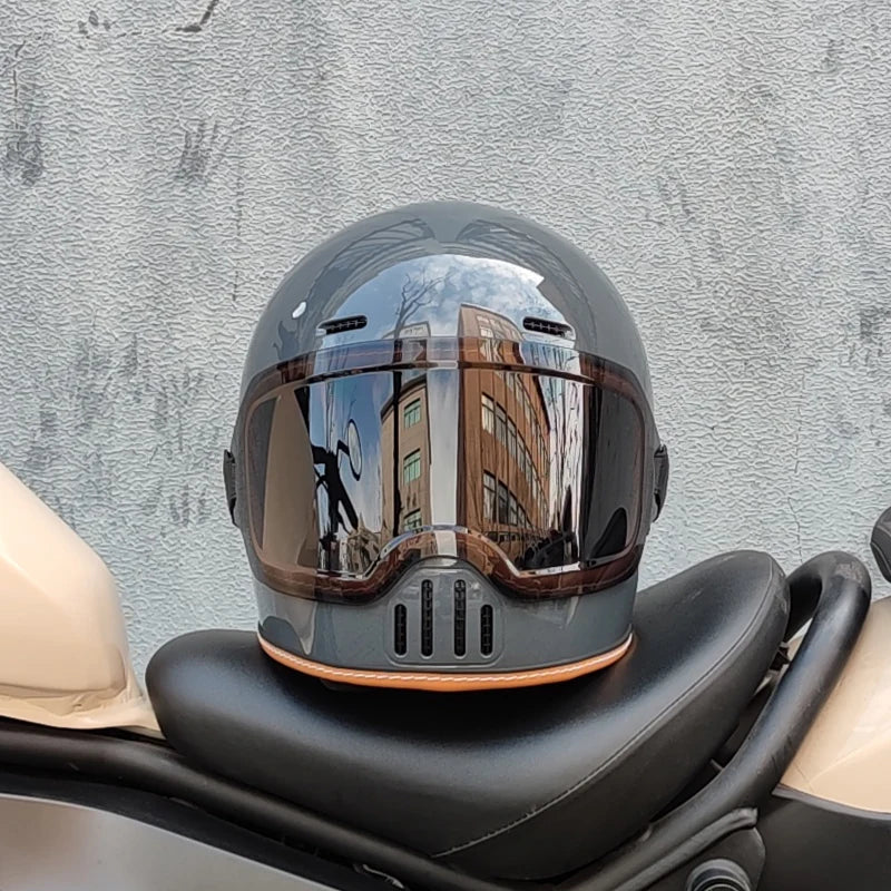 ORZ Retro Motorcycle Helmet Full Face Cruising Motorcycle Helmet Four Seasons Couple Street Pig Nose Helmet DOT Approved 729