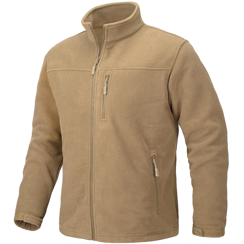 TACVASEN Men's Thermal Warm Fleece Jacket Stand Collar Full Zip Windbreaker Multiple-pockets Outerwear Working Hiking Coat