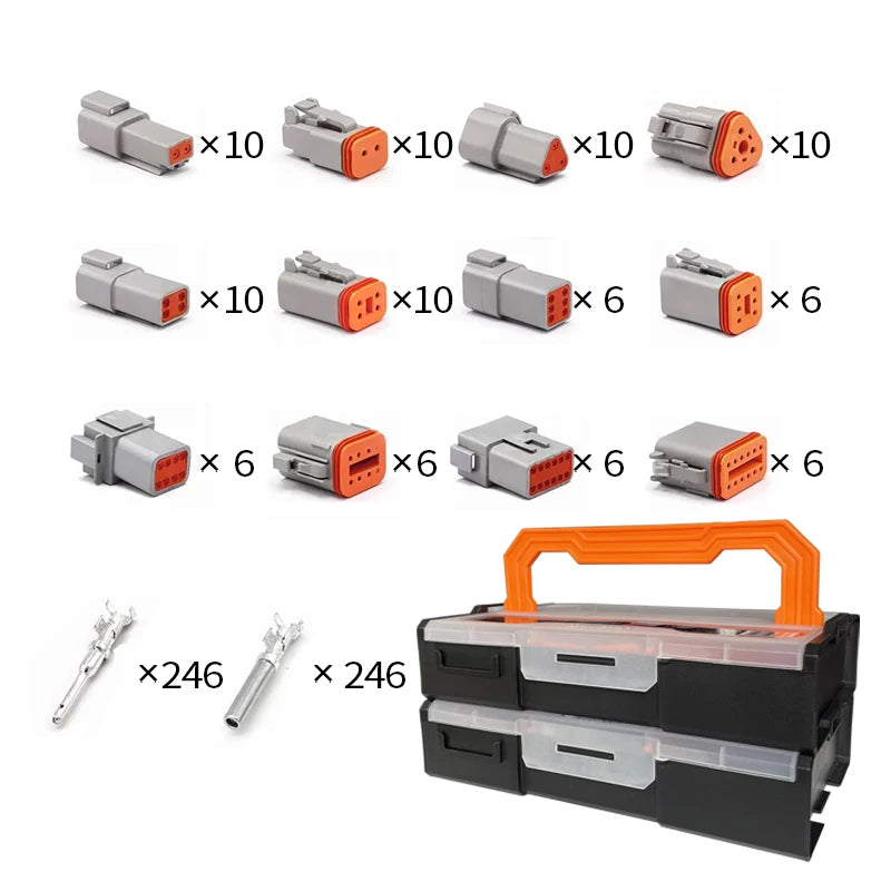 250pcs Deutsch DT series Waterproof Wire Connector Kit DT06-2/3/4/6S DT04-2/3/4/6P Automotive Sealed Plug with pins box