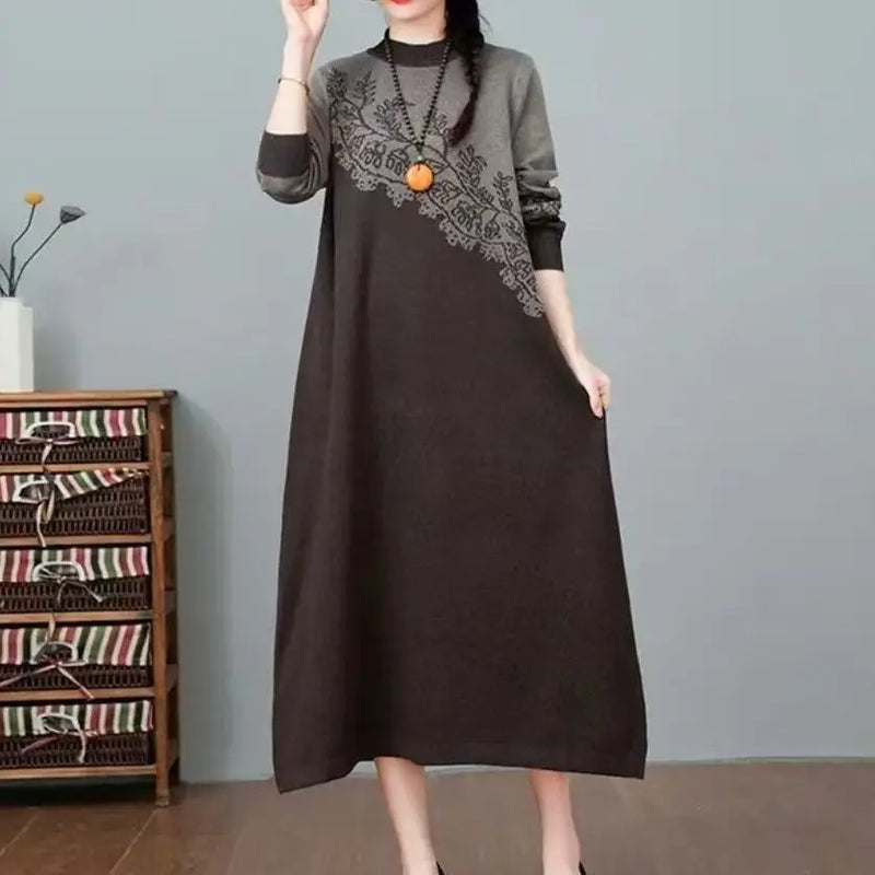 Vintage Loose Knitwear Woolen Woman Clothes Warm Winter Pullovers Sweater Big Size Spring Autumn Mother Sweaters Jumper Dress