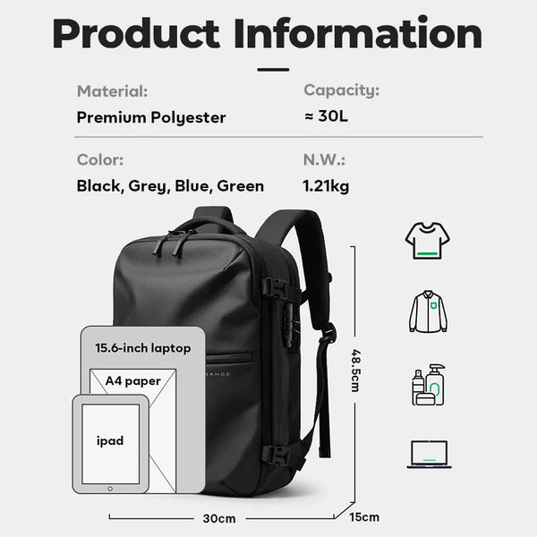 BANGE Anti-Theft Cabin Bag Wet And Dry Separation Travel Backpack for Men Women Hand Luggage 15.6 inch Laptop Backpacks for Male