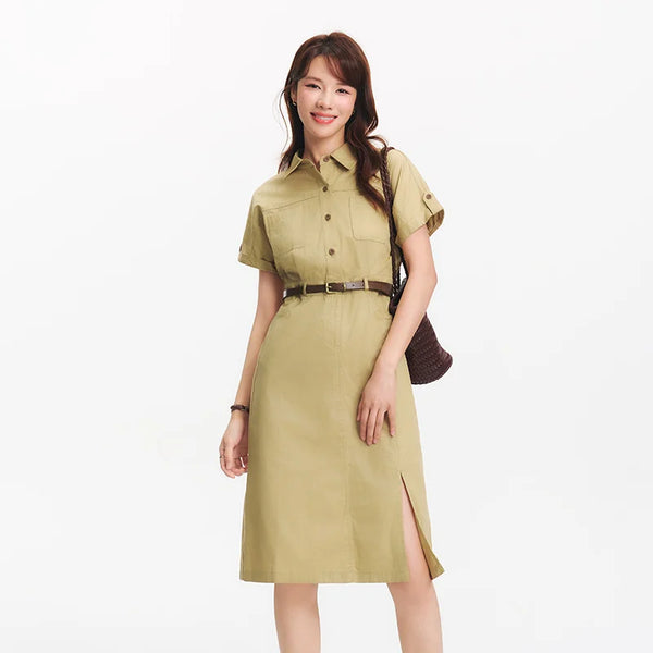 អាវរ៉ូបស្ត្រី Semir កអាវកប្បាសរន្ធខ្សែក្រវាត់មីឌីស្លីមវីនថេចសម្លៀកបំពាក់ទីក្រុងសម្រាប់ធ្វើការរដូវក្តៅឆ្នាំ ២០២៦ អាវការិយាល័យទាន់សម័យ
