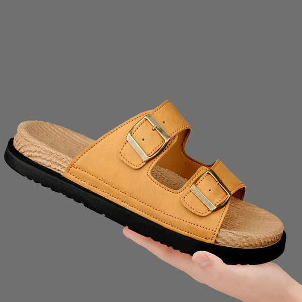 Summer Mens Adjustable Slippers Men Leather Slides Thick Soles Bottom Platform Slippers Sandals Soft Comfortable