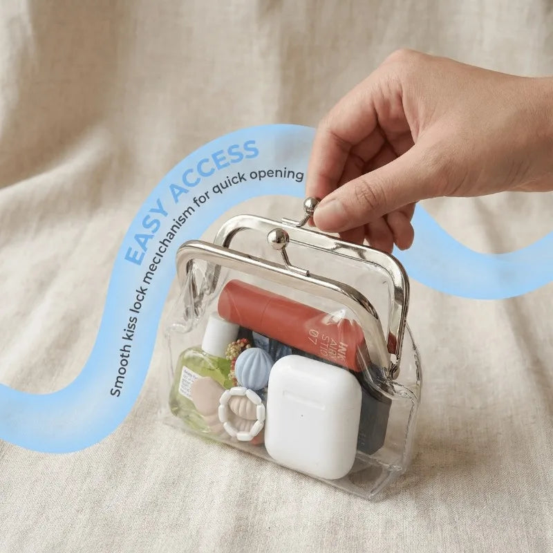 Mini Coin Purse Clear,Retro Kiss Lock Mini Coin Purse Transparent Design for Lipstick, Earbuds & Small Items, Portable。