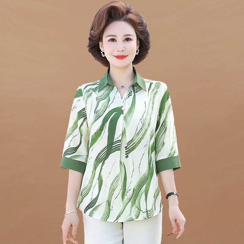 អាវ យឺត ប៊ូតុង បោះពុម្ព ឆ្នូតៗ និទាឃរដូវ រដូវក្តៅ ម៉ូដ ទាន់សម័យ អាវ យឺត ដៃ បី/៤ អាវ រលុង សម្រាប់ នារី ការិយាល័យ Blusas សម្លៀកបំពាក់ នារី
