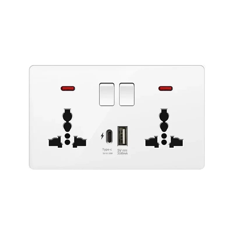 White 18W Type-C Smart Quick Charging usb wall socket, Electrical Outlet Wall Plug with USB, Universal Dual 5-pin Power Socket