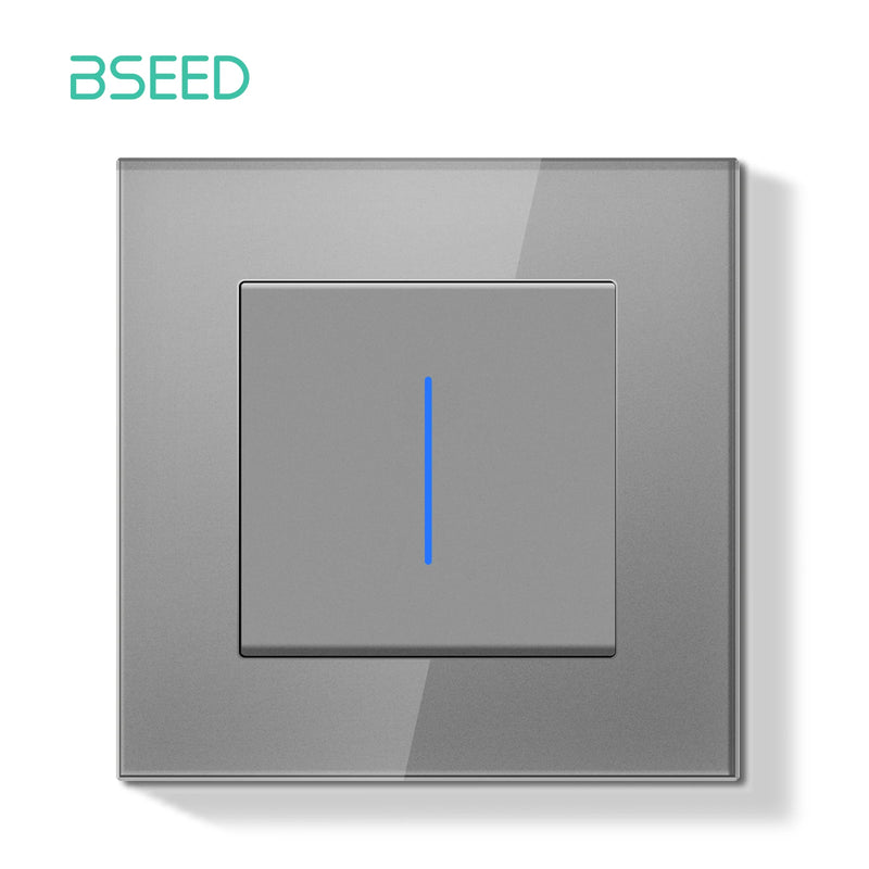 BSEED E Series Mechanical Button Switch 1/2Gang 1Way Light Switch Wall Electrical Socket ST TV CAT6 Socket Glass Panel Switch