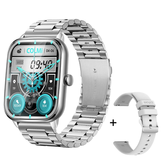 COLMI C61 Smartwatch 1.9 inch Full Screen Bluetooth Calling Heart Rate Sleep Monitor 100+ Sport Models Smart Watch For Men Women Silver Steel Strap
