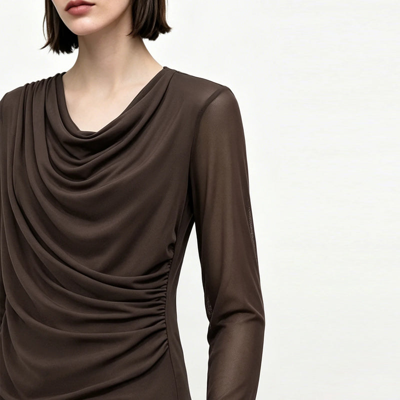 Amii Breathable T Shirts Woman 2026 Autumn New Slim Fit Cowl Neck Long Sleeve Tees Elegant Casual Versatile Womens Tops 12613008
