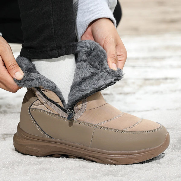 Winter Ankle Snow Boots Waterproof Plush Lined Warm Boots with Side Zipper Lightweight Outdoor Winter Shoes for Men