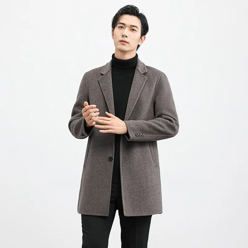 2026 New Winter Men's Camel Wool Coat, High-Quality Black Single-Button Long-Sleeve Jacket, Business/Office/Dinner Wear.
