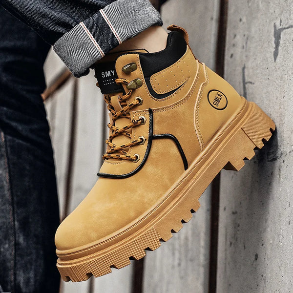 Men's boots autumn winter new fashion casual yellow boots anti slip soft sole comfort outdoor boots youth high top tooling boots
