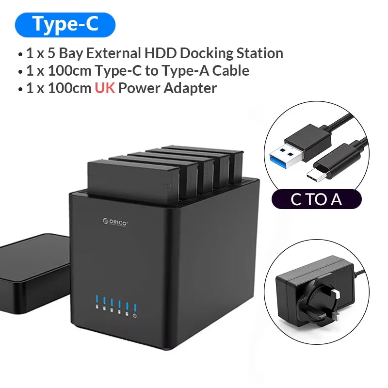 ORICO DS Series 5 Bay 3.5 inch USB Hard Drive Enclosure Magnetic-type SATA to USB3.0/Type-C HDD Case for Altcoins Mining
