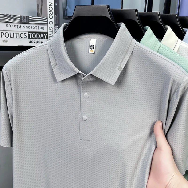 Men‘s 180g Seamless Polo Shirt with UV 50+ & Instant Cooling, 10A Antibacterial Breathable Fabric Lightweight Quick-Dry Summer,