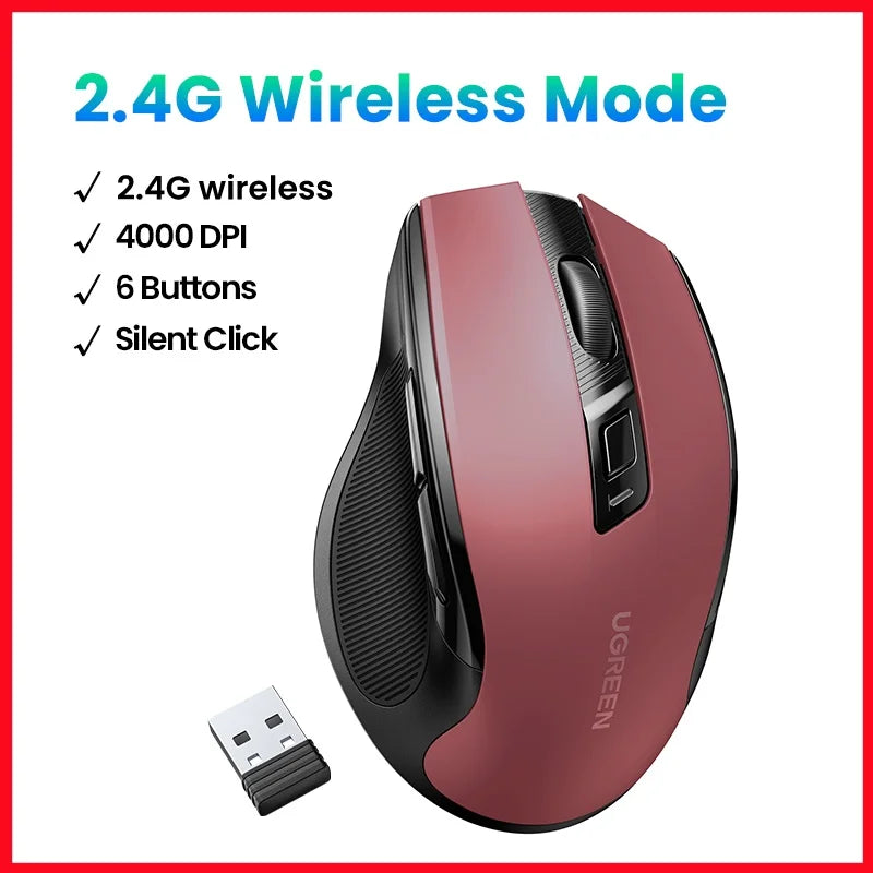 UGREEN Ergonomic Mouse 2.4G Wireless Bluetooth 5.0  4000DPI Silent Mouse  for PC MacBook Tablet Laptop Mouse