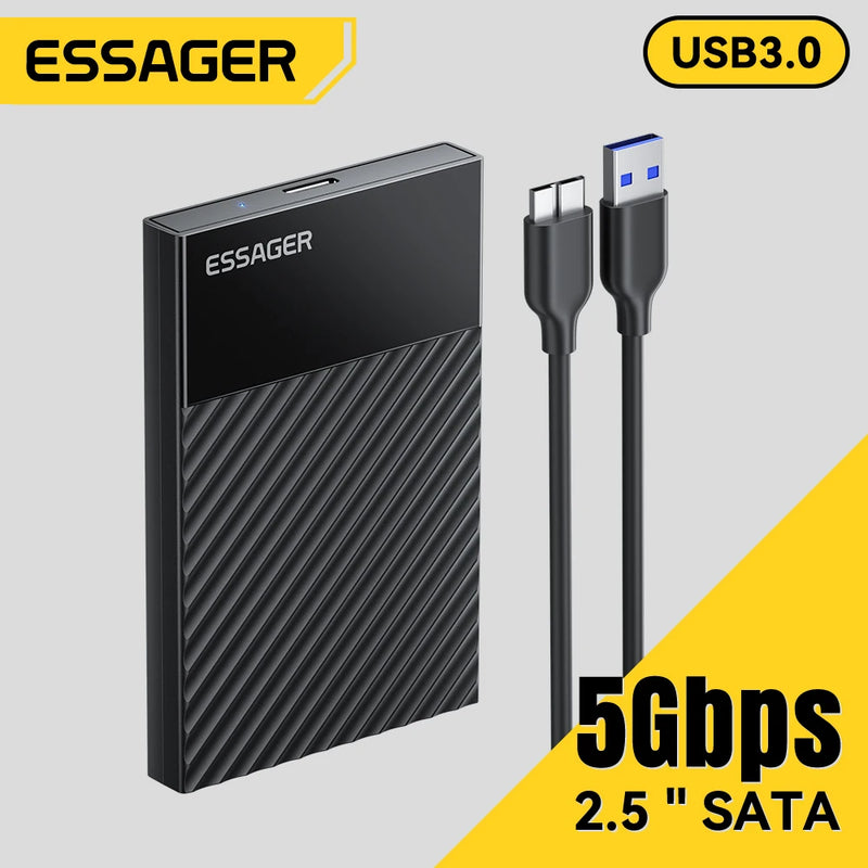 ខ្សែភ្ជាប់ថាសរឹង Essager ទំហំ 2.5 អ៊ីញ ប្រភេទ SSD ខាងក្រៅ សម្រាប់ភ្ជាប់ជាមួយ HDD USB 3.0 SATA គាំទ្រ UASP TRIM 5Gbps សម្រាប់ HDD SSD ដោយមិនបាច់ប្រើឧបករណ៍