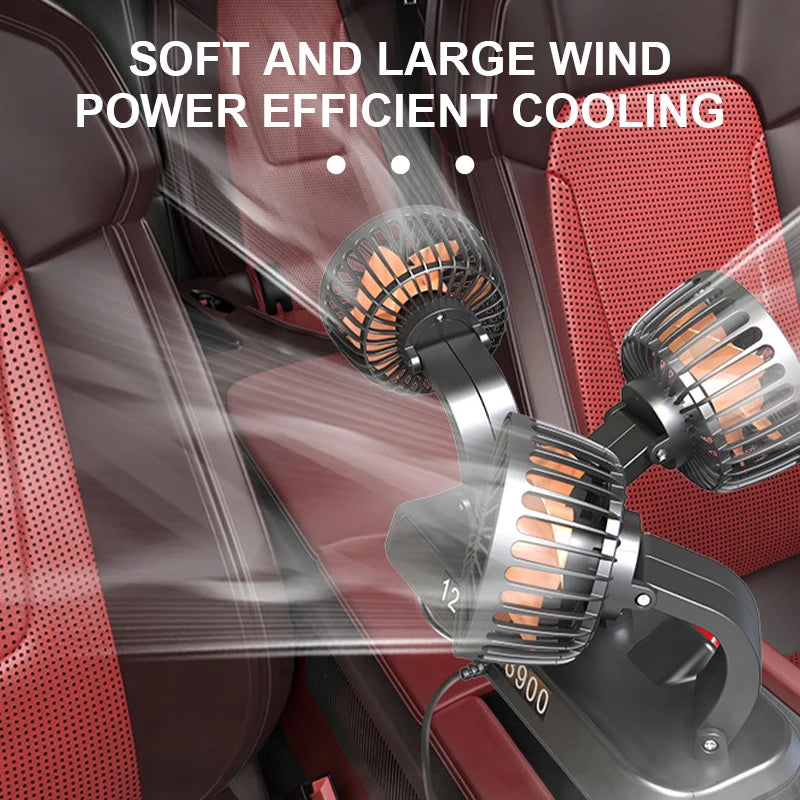 SEAMETAL Car Fan 360° Adjustable 3 Head Air Fan Automotive Electric Fan USB/12V/24V 2 Speeds Car Silent Fan for Car Home Office