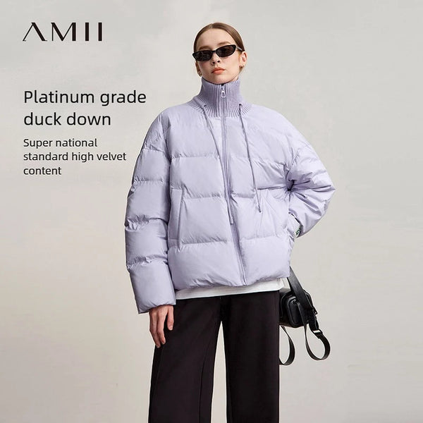 Amii Down Coats 2025 Winter New Casual Solid Versatile Turtleneck Down Jacket For Woman Long Sleeve Loose Warm Long Top 12514001
