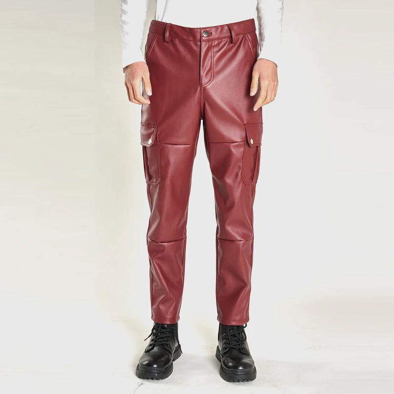 Multi-pocket Men's Casual PU Pants, Fashionable Biker Leather Pants, Windproof and Waterproof Dirt-resistant Trousers,Size S-5XL