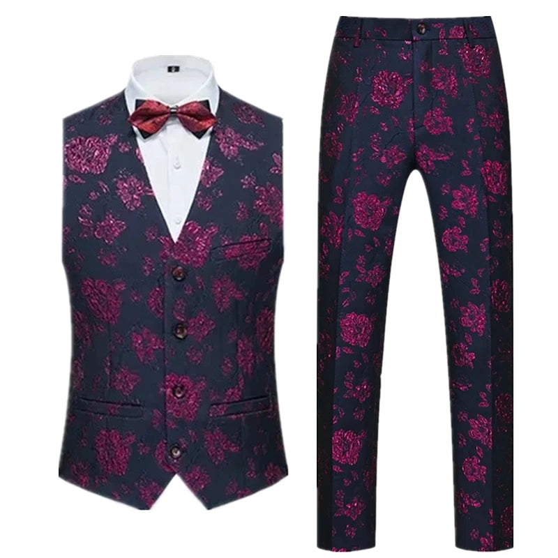 2026 New Men's Sleeveless Vest with Trousers, Wedding Party 2-Piece Set, White, Black, Red, Purple, Asian Size M-6XL