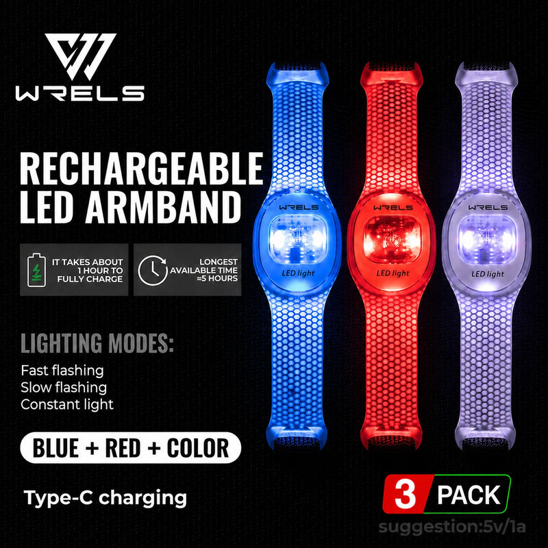 WRELS Arm Light Rechargeable LED Light Up Armband Waterproof Night Running Cycling Outdoor Safety Wristband Warning Light