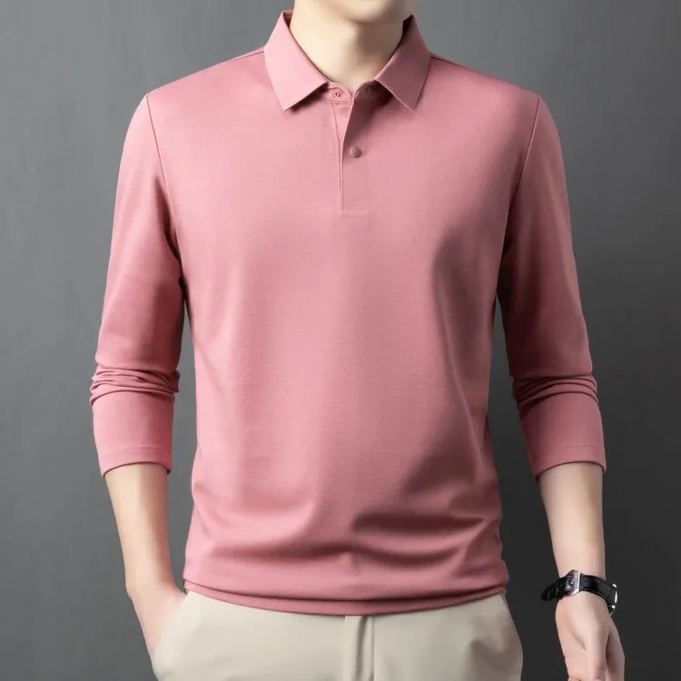 Premium Silk & Wool Blend Polo Shirt - Soft Winter Fleece Lining Luxury Business Casual Wear