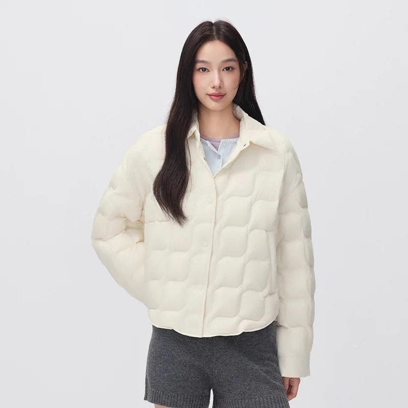 អាវក្រៅ Semir សម្រាប់នារី កអាវបត់ចុះក្រោម ការពារទឹក ទម្ងន់ស្រាល ៩០ ភាគរយ អាវក្រៅរលុង ស្លៀកប្រចាំថ្ងៃរដូវរងាថ្មី ឆ្នាំ២០២៦
