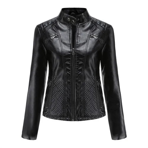 Women Leather Jacket, 2026 Autumn Spring Women's Moto Biker Zipper Jackets Red Black Apricot Coffee Coat Ladies Outerwear S-3XL