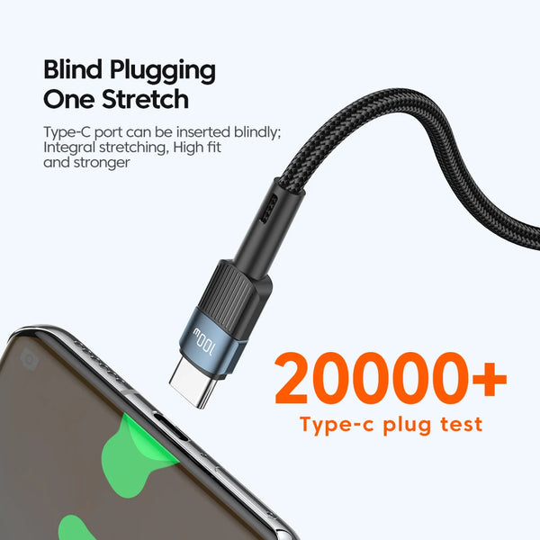 ខ្សែសាក Essager 100W USB Type C ទៅ USB C ខ្សែសាក USB-C PD សាកលឿនសម្រាប់ Macbook Samsung Xiaomi ខ្សែ USBC ទំហំ 3M