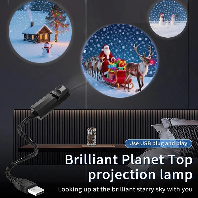 USB Projector Light Halloween Moon Lamp Christmas Holiday Night Light Rotatable Scenes Projector for Wall Ceiling Decor Lighting