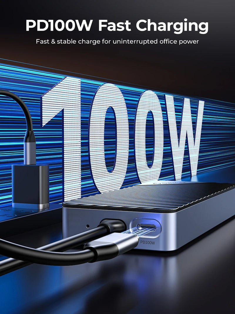 ORICO  USB C HUB with SSD Enclosure Laptop Docking Station with 4K 60Hz HDMI-Com 100W PD RJ45 SD/TF 10Gbps M.2 NVME SATA SSD 8TB