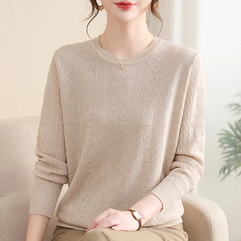 Pollovers Women's Sweater New Knitwear Long Sleeve Top Basic Jumper Female Clothing Spring Autumn Middle Aged Mother Blouse