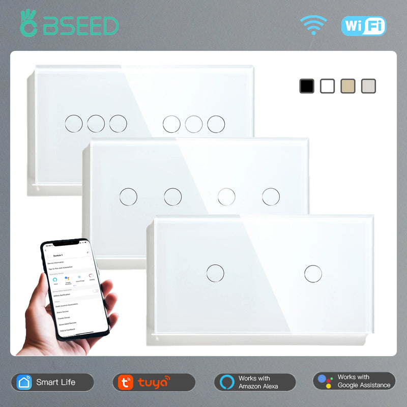 BSEED WIFI Double Light Switches 2/4/6 Gang 1/2/3 Way Wireless Touch Sensor Wall Switches Google Alexa Smart Life App Control