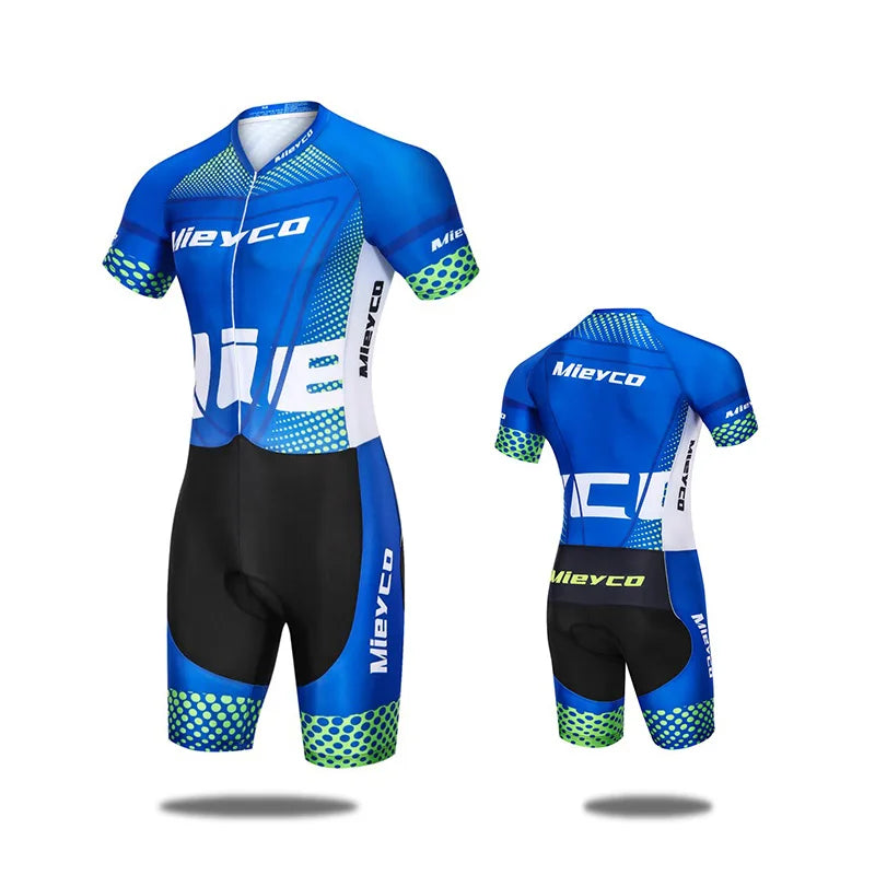 MIEYCO Men's Short Sleeve Triathlon Suit Quick Dry Breathable Padded Skinsuit Cycling Running Racing One Piece Sportswear