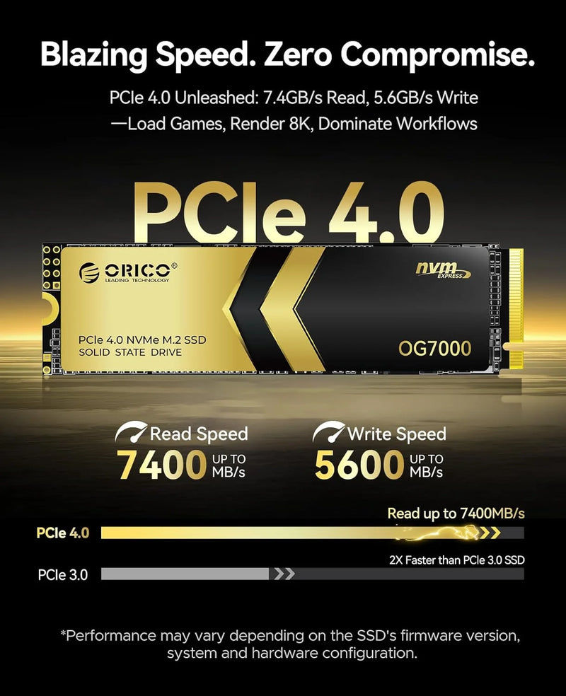 ORICO OG7000 1TB 2TB PCIe Gen4 NVMe SSD, Up to 7400MB/s,, Graphene Thermal Solution, Ideal for 4K Video Editing 3D Rendering PS5