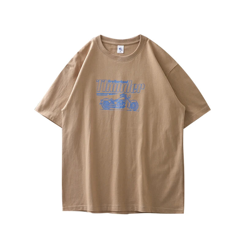 DUKEEN Vintage Motorcycles Printed Men's T Shirts 100% Cotton Summer 320G Heavyweight High Quality Short Sleeve Graphic Tops