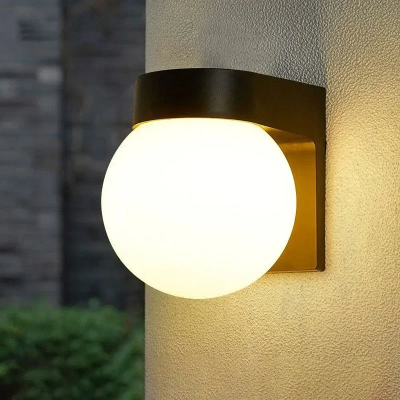 Outdoor Porch Light IP65 Waterproof Black White Wall Mount Porch and Patio Light with White Glass Globe for Balcony Garden