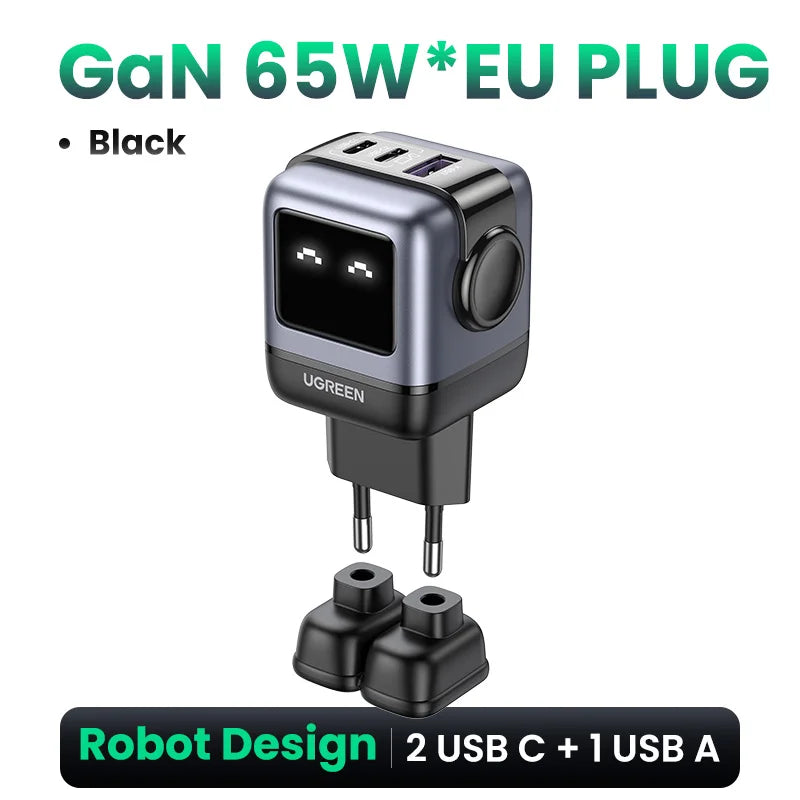 UGREEN 65W GaN Charger Uno Robot Design Quick Charge 4.0 3.0 PPS for iPhone 18 17 Pro Macbook Air Laptop Tablet PD Fast Charger