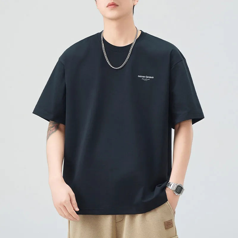 DUKEEN Men's Minimalist Print T-Shirt Summer 2026 Oversized Breathable Crew Neck Tee Casual Korea Style Short Sleeve Top