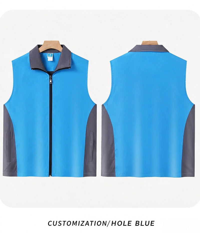 Lightweight and comfortable custom logo work clothes High-grade color matching vertical collar zipper waistcoat pocket