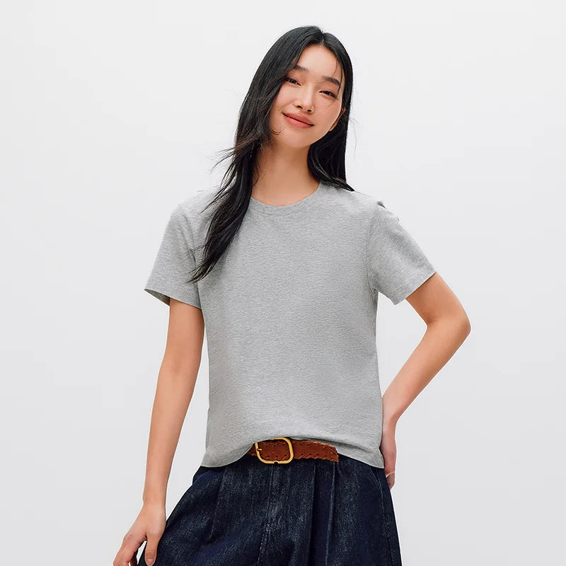 Semir Women Tshirt Solid Color Slim Fit Crew Neck Short Sleeve Summer 2026 Versatile Casual Everyday Fashion Top