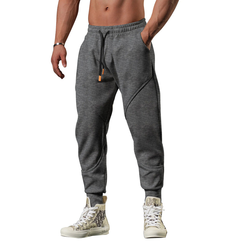 2026 New Winter Men Cuffed Sports Pants, Fashionable Loose-fitting Sweatpants, Black and Gray Color-blocked Casual Trousers