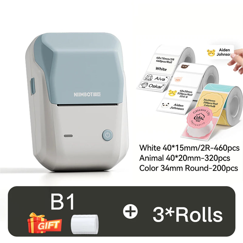 NIIMBOT B1 Portable Thermal Printer With Tapes 2 Inch Adhesive Label Printer Mini Bluetooth Sticker Maker Support Smartphones PC