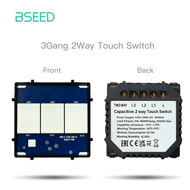 BSEED Touch Light Switch 1/2/3Gang Dimmer Switch Function Parts Glass Panel Gray EU Wall Socket Plug DIY Free Combination