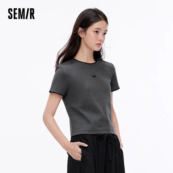 អាវយឺតនារី Semir ឆ្នាំ ២០២៦ ឆ្កែខ្លីប៉ាក់ស្លីមស្មាធម្មតាម៉ូដសាមញ្ញធម្មតា