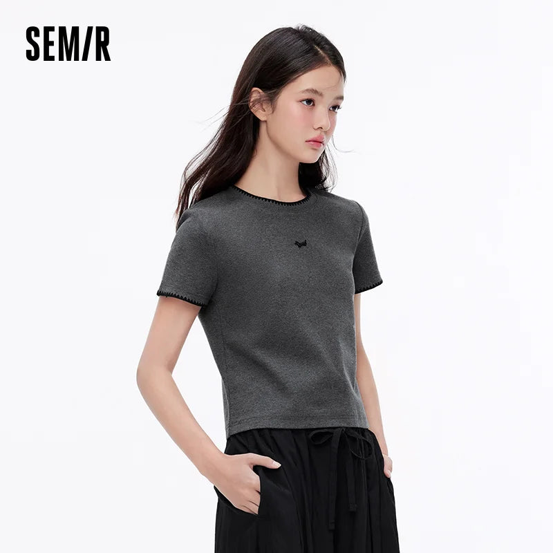 Semir Womens Tshirt 2026 Short Dog Embroidered Slim Regular Shoulder Simple Fashion Casual