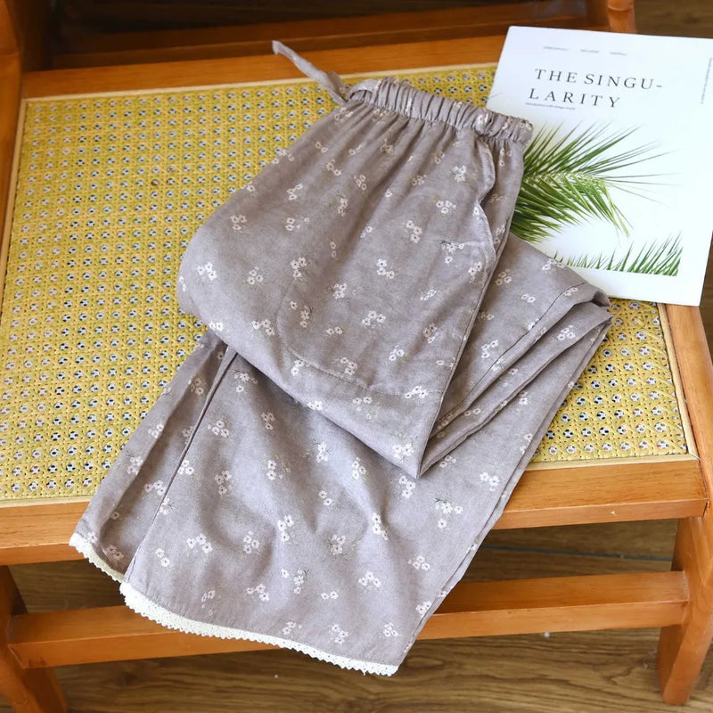 Cotton Women’s Pajama Pants Sleepwear Home Pants Thin Bottoms Spring Summer Casual Floral Printed Homewear Pants Sleeping Wear